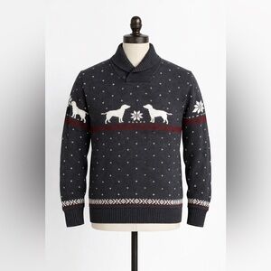 Chaps Menβs XL Shawl Collar Dog Fair Isle Knit Sweater Black Holiday Pullover